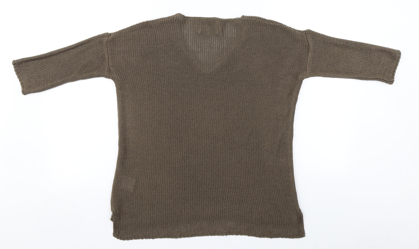 Papaya Womens Green V-Neck  Acrylic Pullover Jumper Size 8