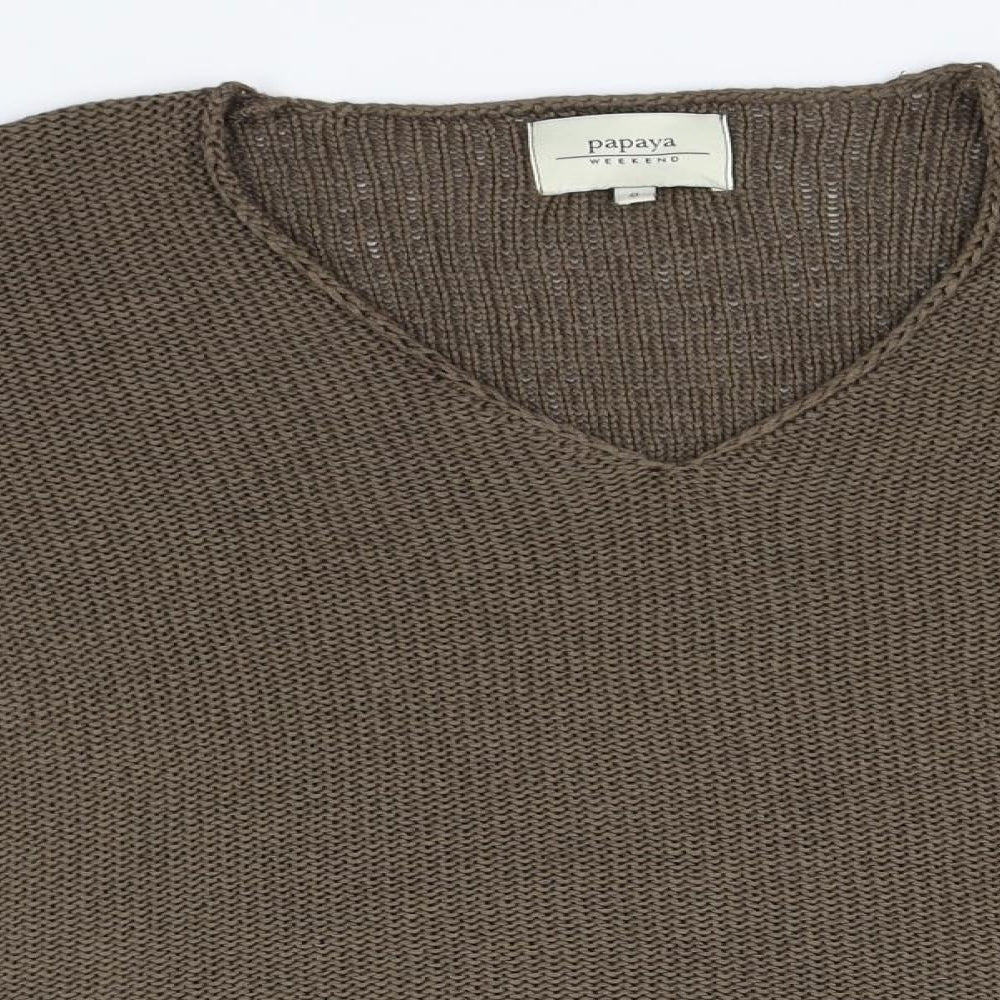 Papaya Womens Green V-Neck  Acrylic Pullover Jumper Size 8
