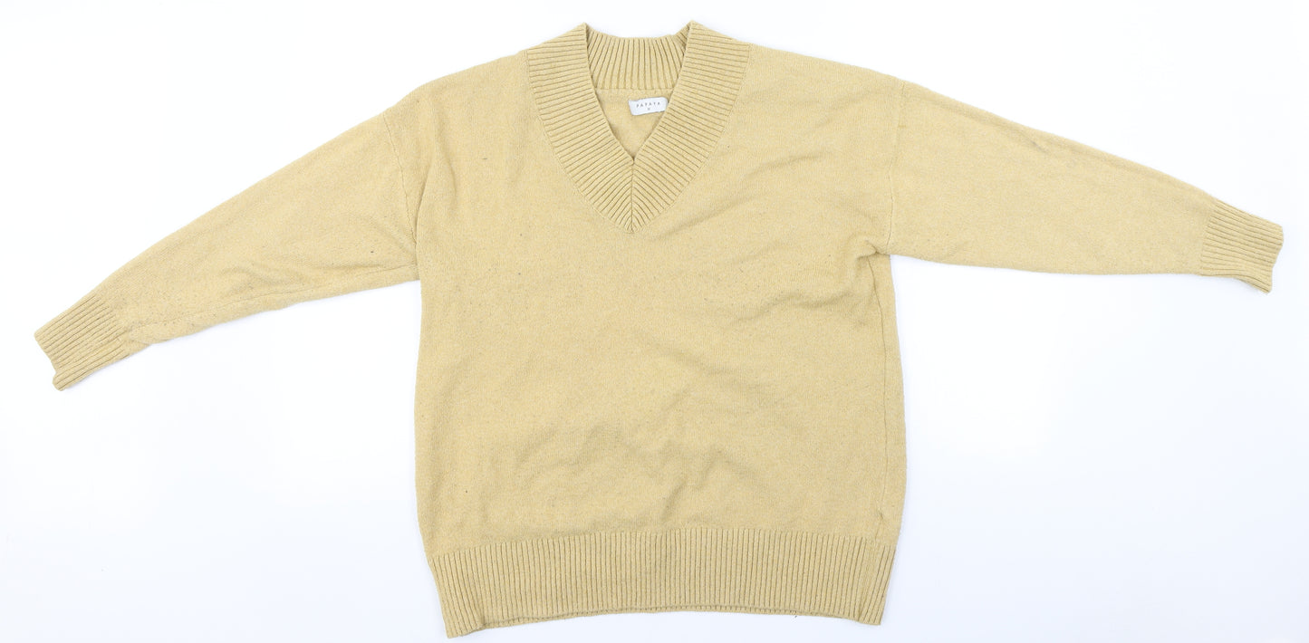 Papaya Womens Beige V-Neck  Polyester Pullover Jumper Size M