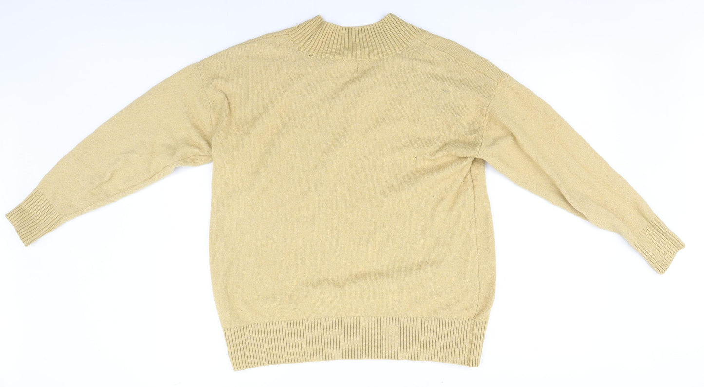 Papaya Womens Beige V-Neck  Polyester Pullover Jumper Size M