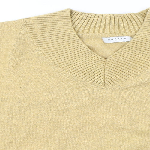 Papaya Womens Beige V-Neck  Polyester Pullover Jumper Size M