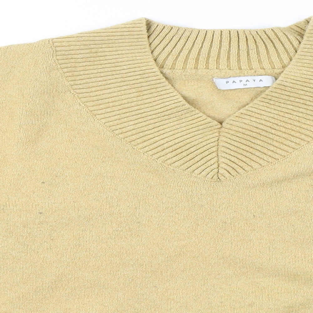 Papaya Womens Beige V-Neck  Polyester Pullover Jumper Size M