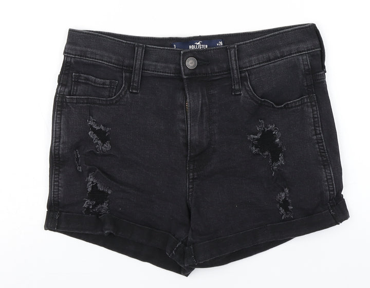 Hollister Womens Black Cotton Hot Pants Shorts Size 26 in Regular