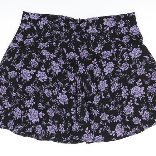 Preworn Womens Black Floral  A-Line Skirt