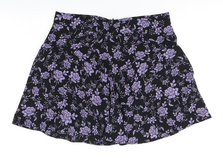 Preworn Womens Black Floral A-Line Skirt