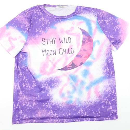 MissLook Womens Blue  Cotton Basic T-Shirt Size 3XL Round Neck - Stay Wild Moon Child