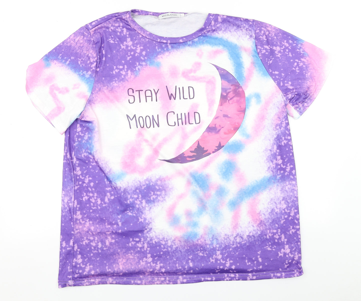 MissLook Womens Blue  Cotton Basic T-Shirt Size 3XL Round Neck - Stay Wild Moon Child