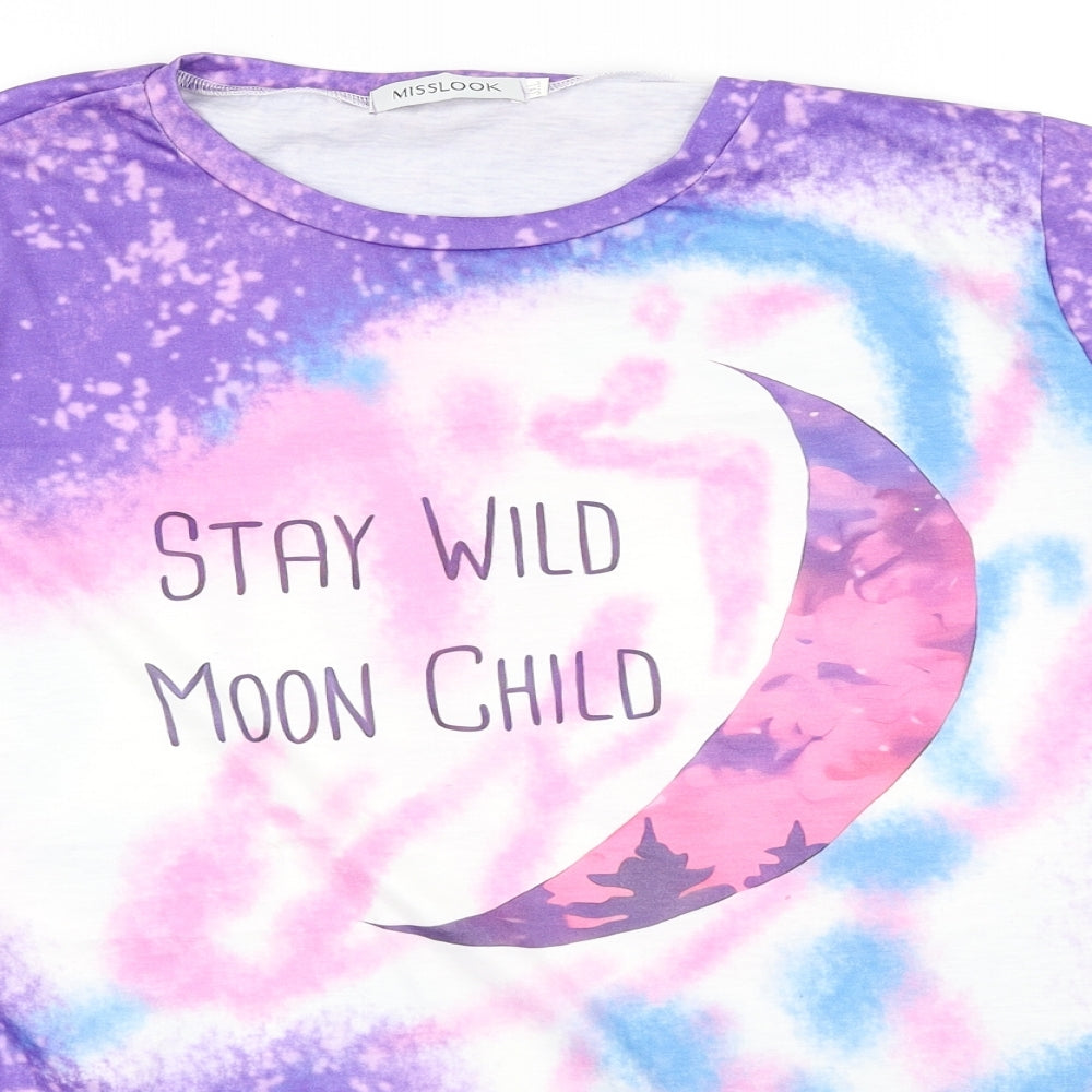 MissLook Womens Blue  Cotton Basic T-Shirt Size 3XL Round Neck - Stay Wild Moon Child