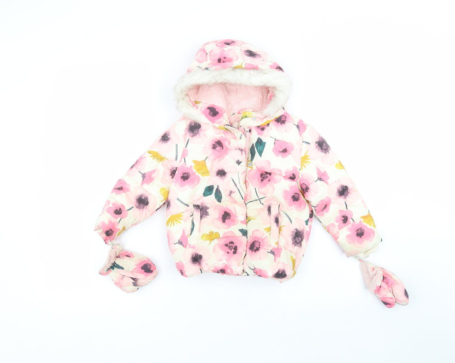 George Girls White Floral  Parka Coat Size 2-3 Years