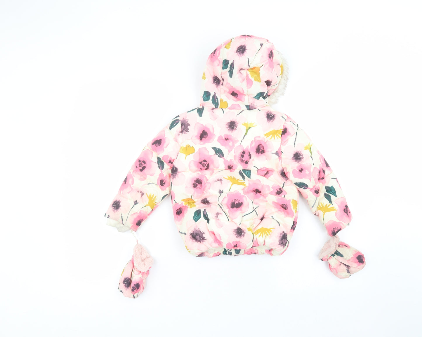 George Girls White Floral  Parka Coat Size 2-3 Years