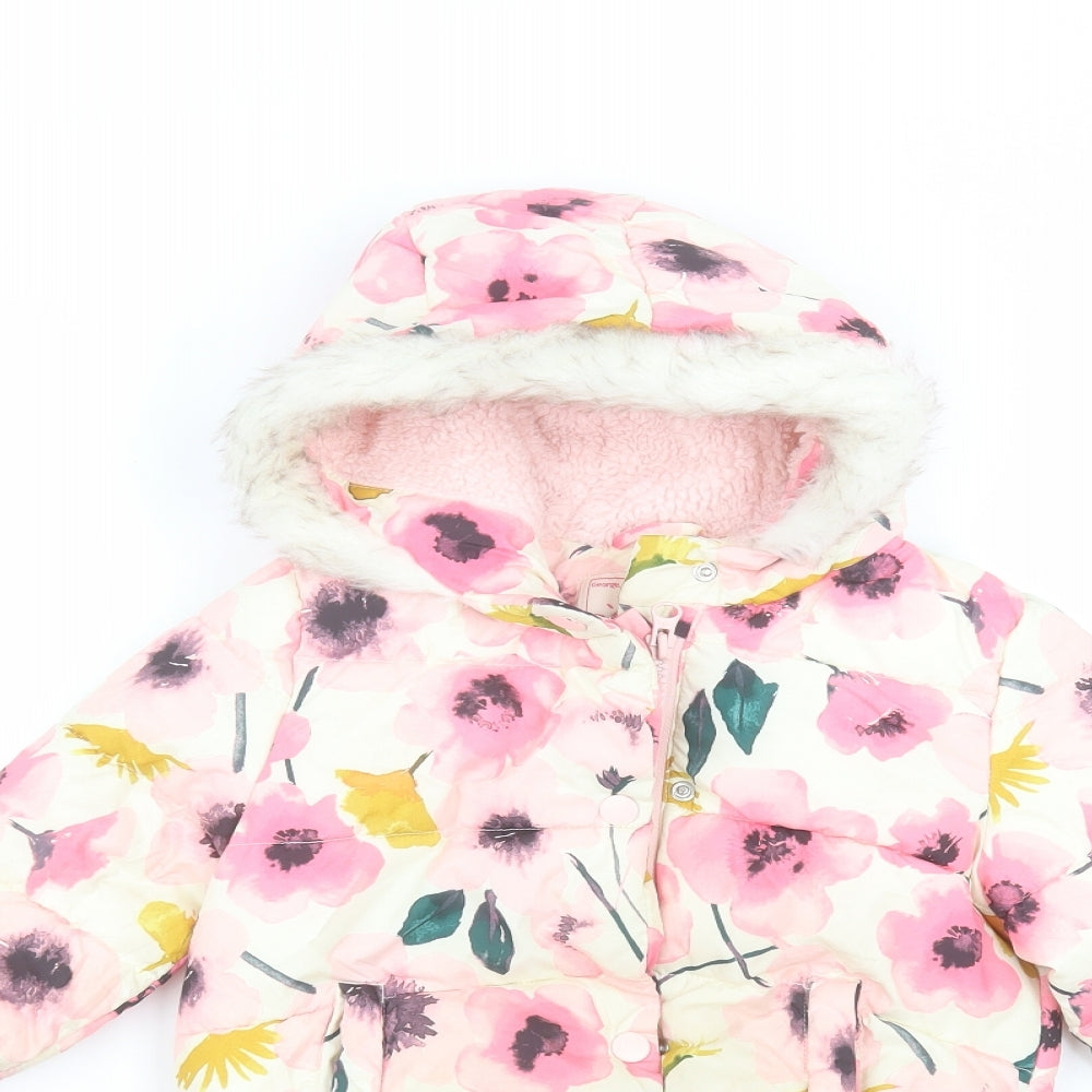 George Girls White Floral  Parka Coat Size 2-3 Years