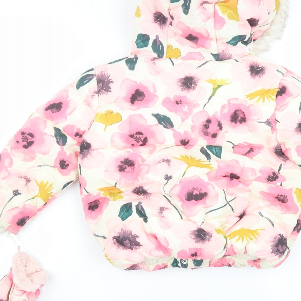 George Girls White Floral  Parka Coat Size 2-3 Years