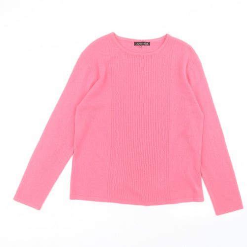 Lauren Taylor Womens Pink  Acrylic Basic T-Shirt Size S Round Neck