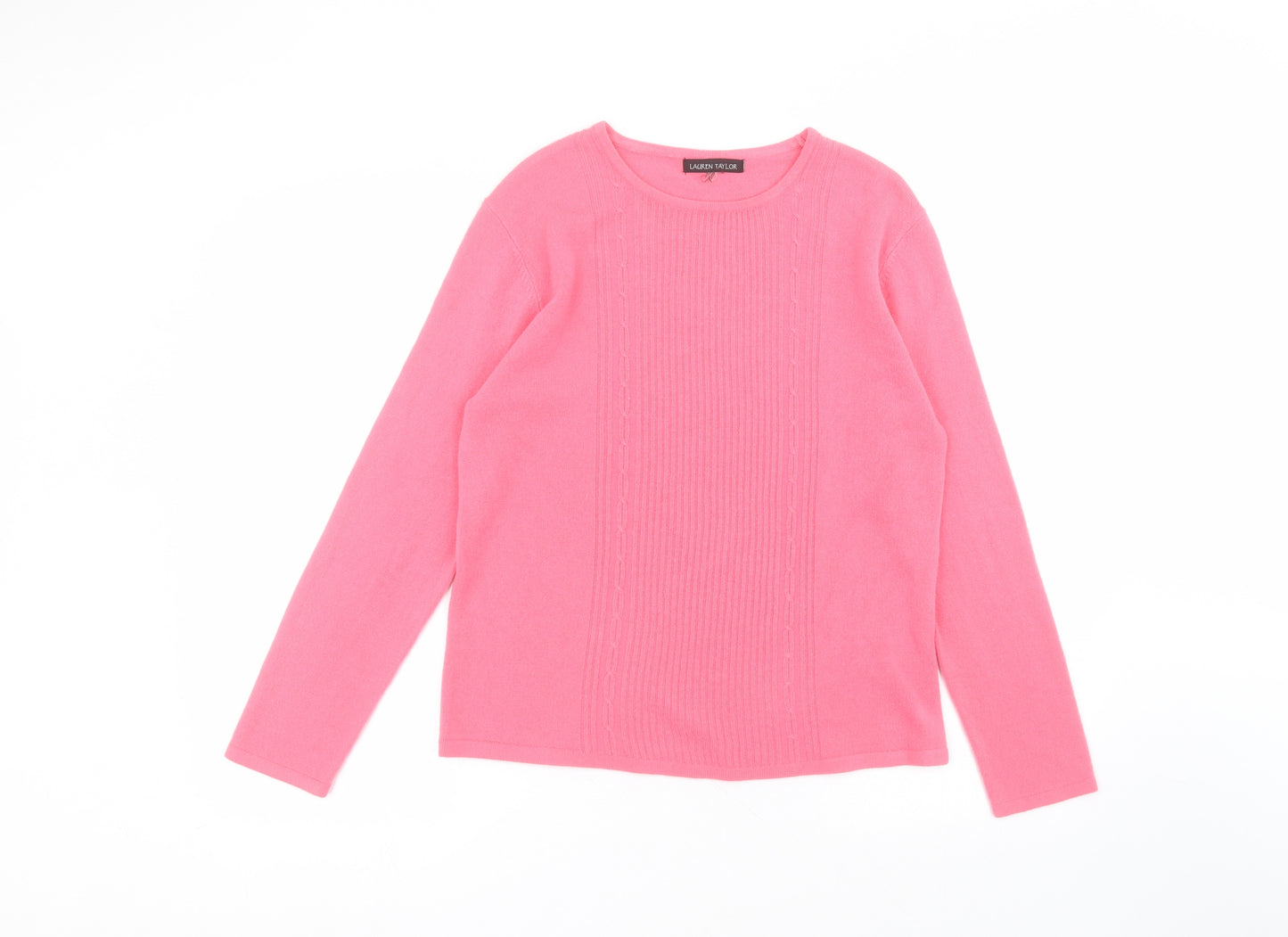 Lauren Taylor Womens Pink  Acrylic Basic T-Shirt Size S Round Neck