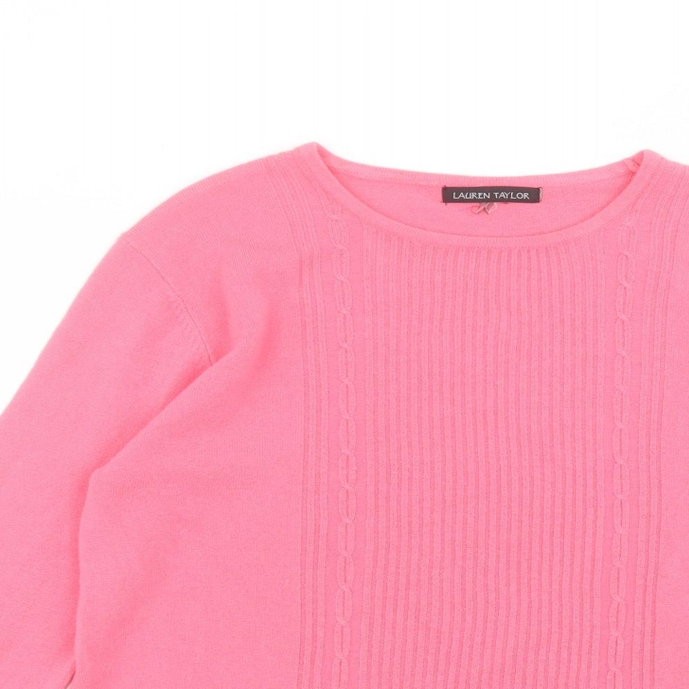 Lauren Taylor Womens Pink  Acrylic Basic T-Shirt Size S Round Neck