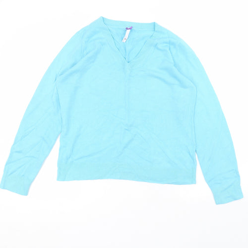 BHS Womens Blue  Acrylic Basic T-Shirt Size 14 V-Neck