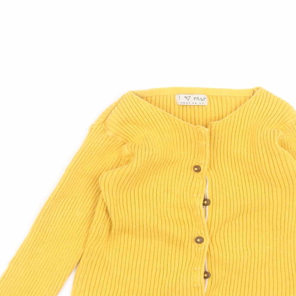 NEXT Girls Yellow Round Neck  Cotton Cardigan Jumper Size 4-5 Years