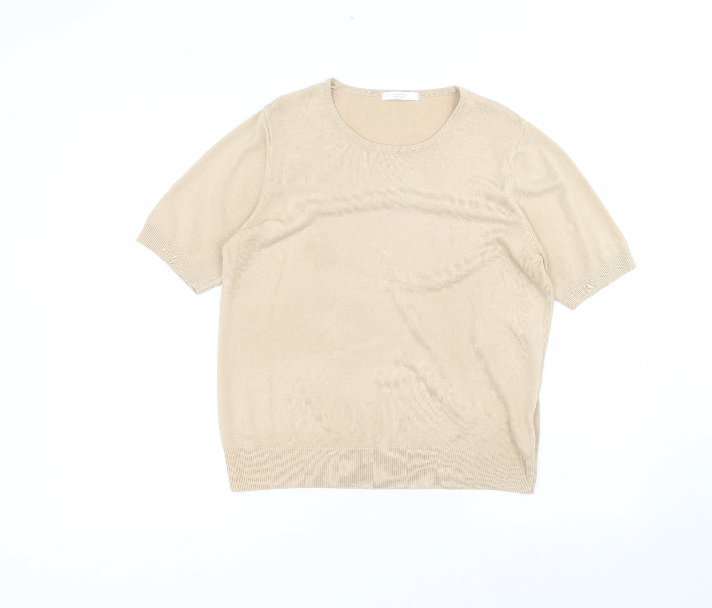 Marks and Spencer Womens Beige  Acrylic Basic T-Shirt Size 16 Round Neck
