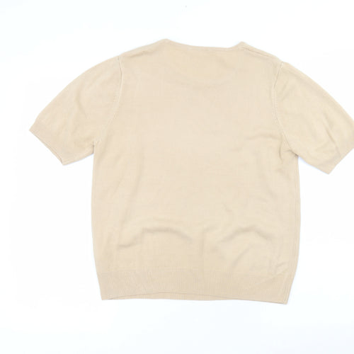 Marks and Spencer Womens Beige  Acrylic Basic T-Shirt Size 16 Round Neck