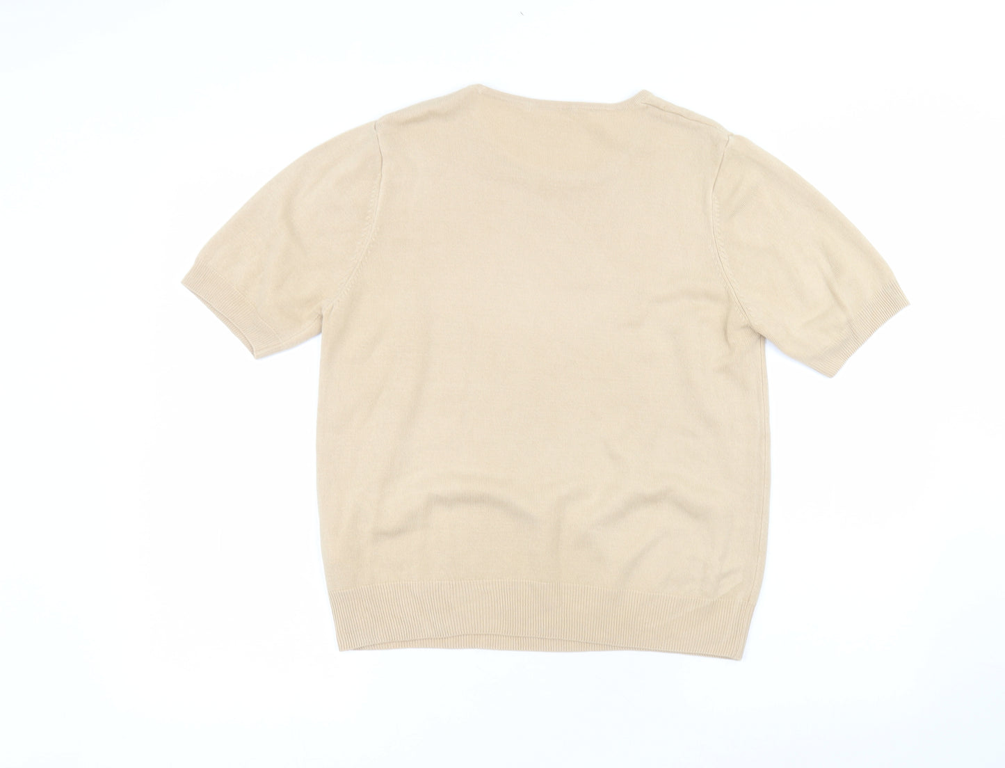 Marks and Spencer Womens Beige  Acrylic Basic T-Shirt Size 16 Round Neck