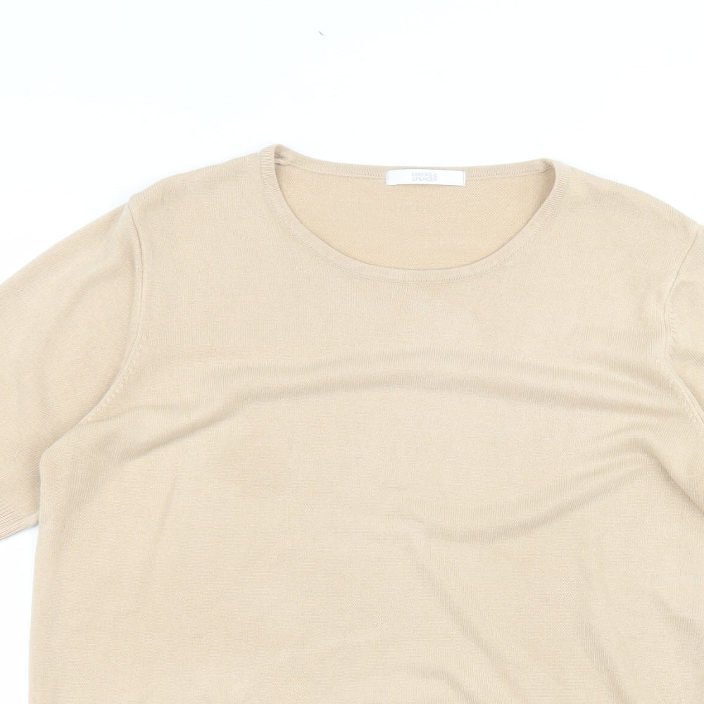 Marks and Spencer Womens Beige  Acrylic Basic T-Shirt Size 16 Round Neck