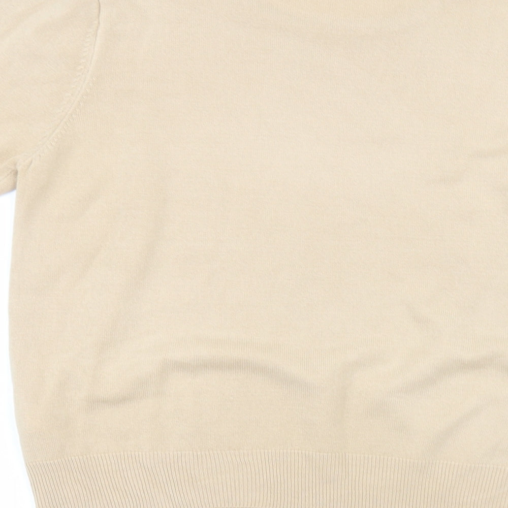 Marks and Spencer Womens Beige  Acrylic Basic T-Shirt Size 16 Round Neck