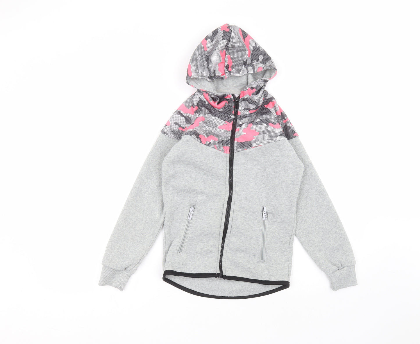 Preworn Girls Grey Round Neck Camouflage Cotton Pullover Jumper Size 9-10 Years
