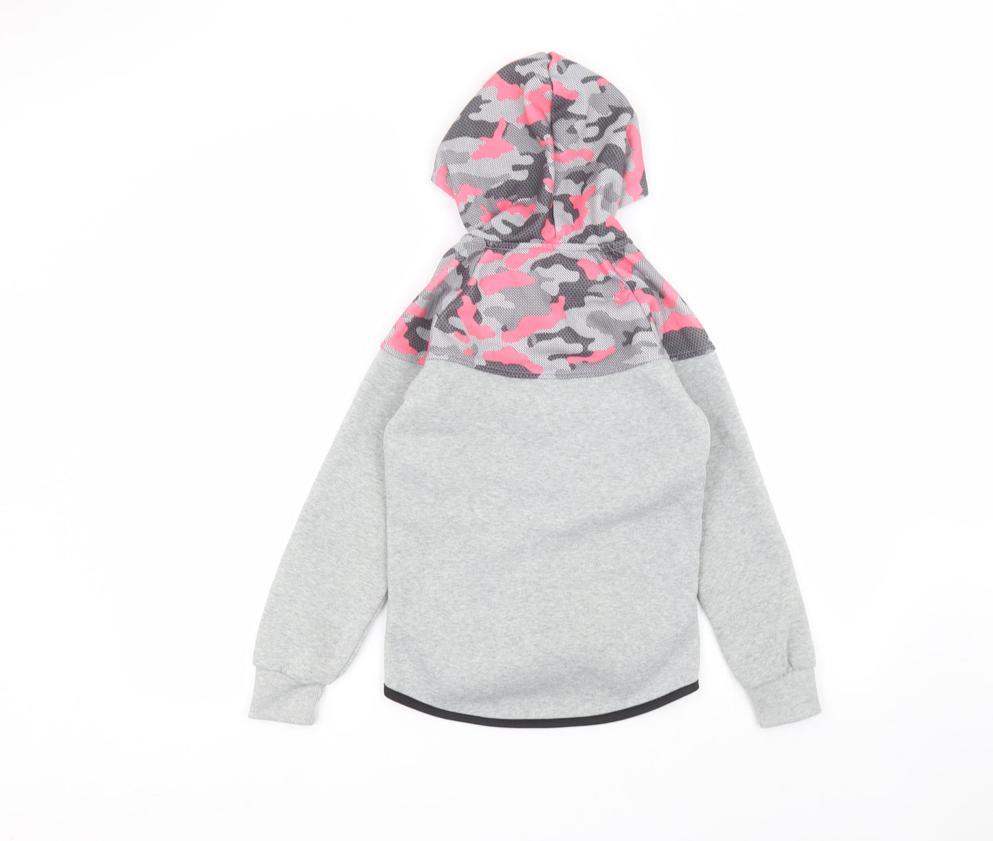 Preworn Girls Grey Round Neck Camouflage Cotton Pullover Jumper Size 9-10 Years