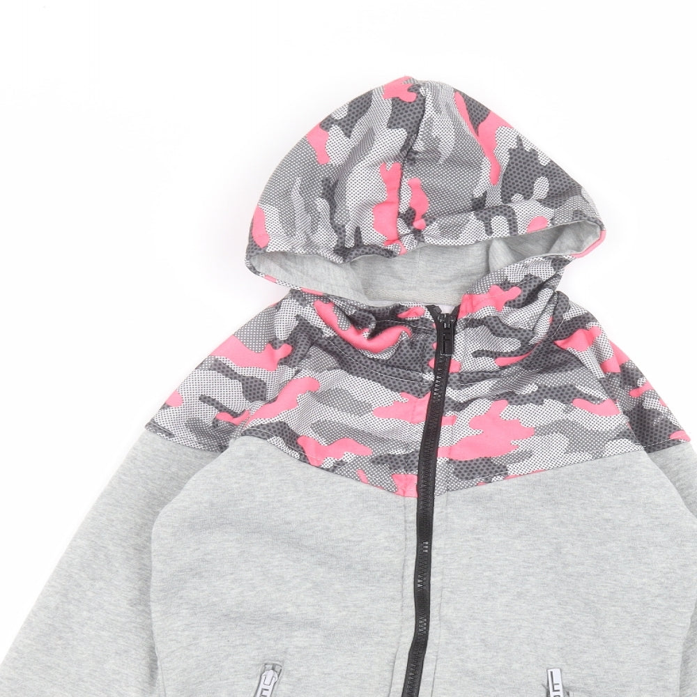 Preworn Girls Grey Round Neck Camouflage Cotton Pullover Jumper Size 9-10 Years