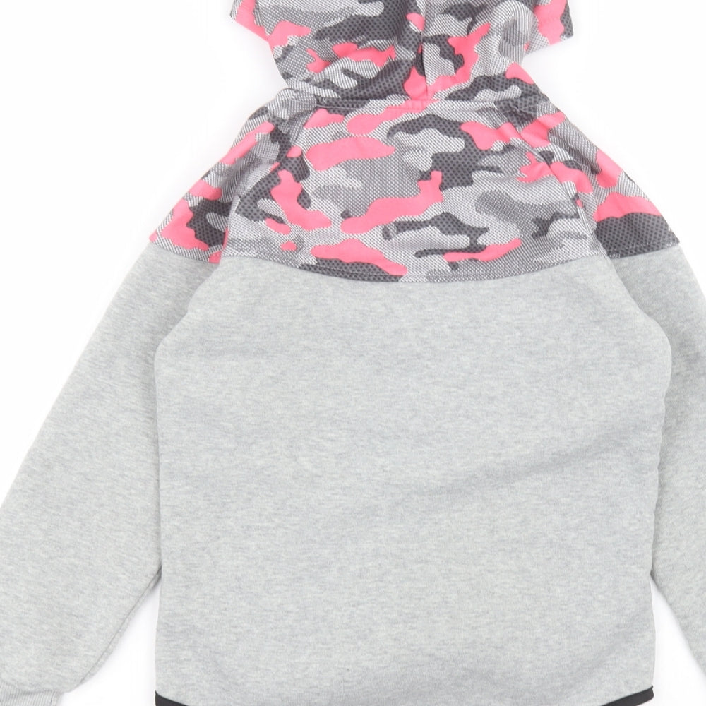 Preworn Girls Grey Round Neck Camouflage Cotton Pullover Jumper Size 9-10 Years