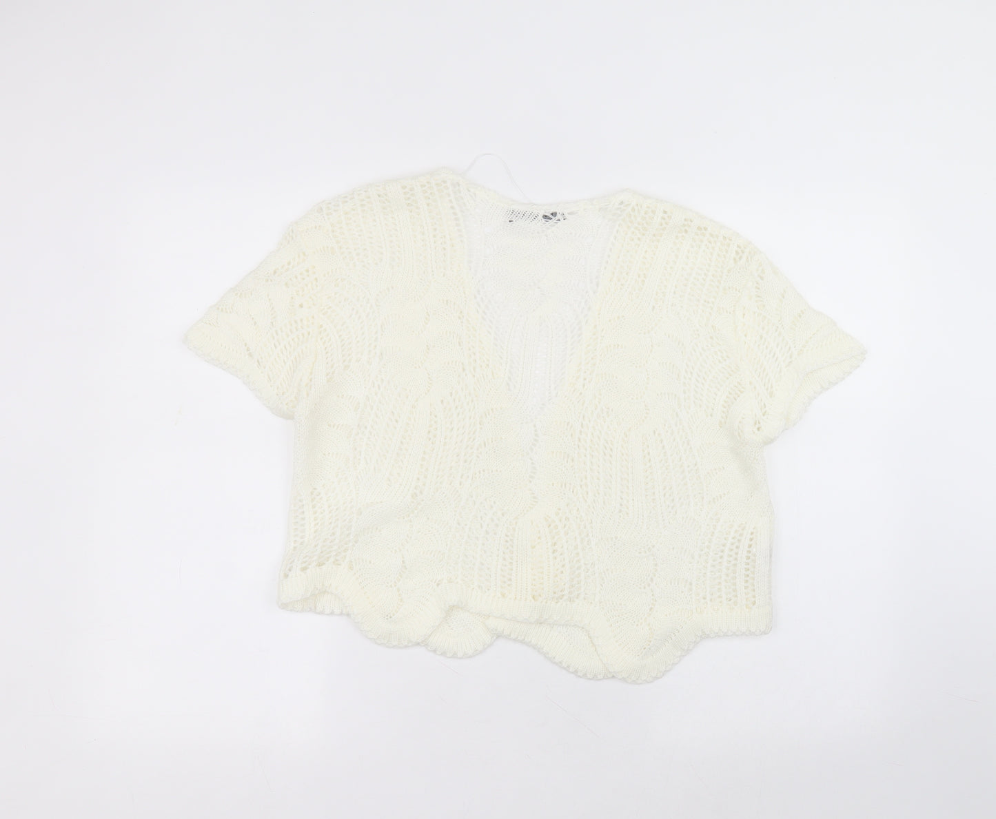 elite Womens White V-Neck  Acrylic Cardigan Jumper Size M