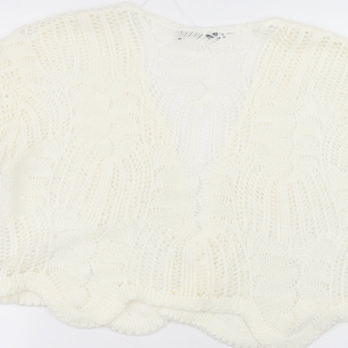 elite Womens White V-Neck  Acrylic Cardigan Jumper Size M