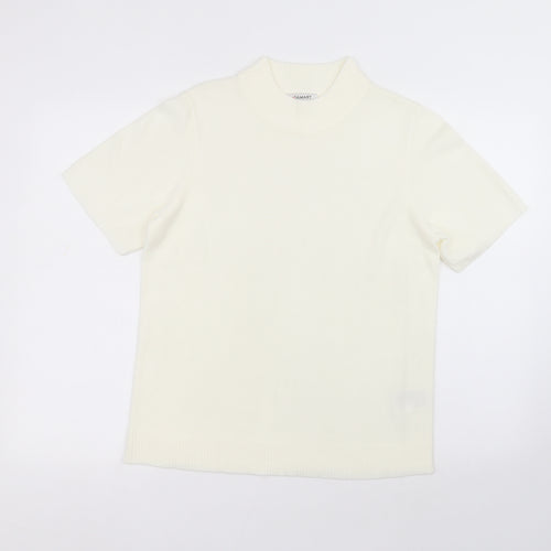 Damart Womens White  Acrylic Basic T-Shirt Size 14 Round Neck
