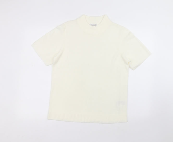 Damart Womens White Acrylic Basic T-Shirt Size 14 Round Neck