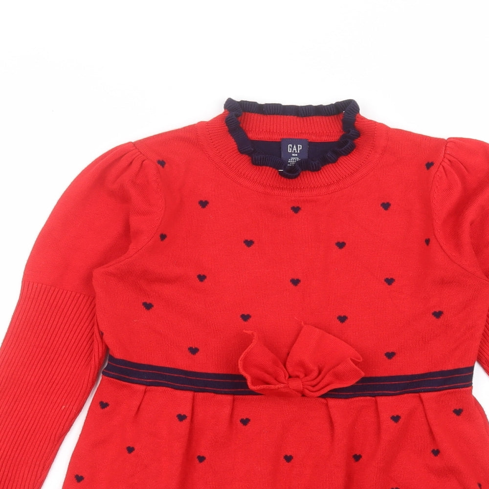 Gap Girls Red Polka Dot Cotton A-Line  Size 13-14 Years  Round Neck