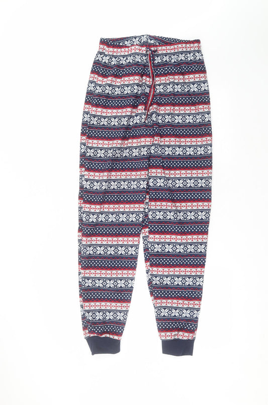 Front view of F&F women’s blue striped polyester sweatpants, size S, 29-inch leg regular
