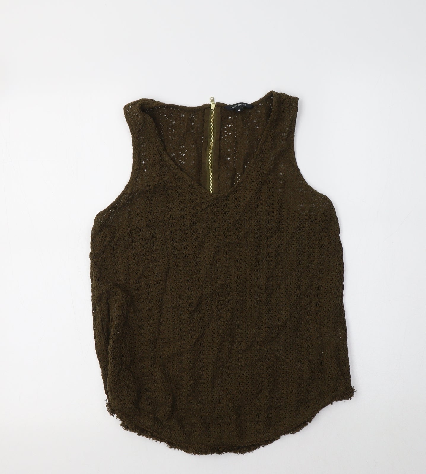 River Island Womens Green  Cotton Basic Tank Size 10 Scoop Neck