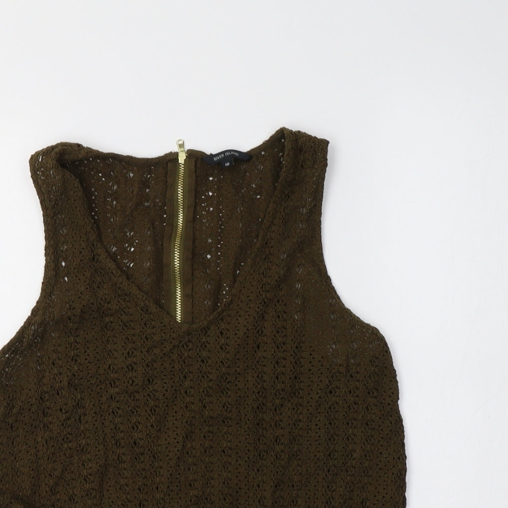 River Island Womens Green  Cotton Basic Tank Size 10 Scoop Neck