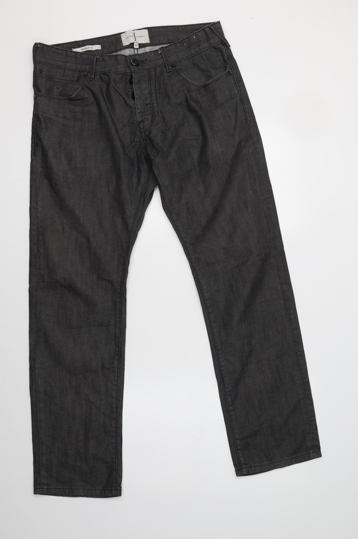Jasper Conran Mens Grey  Cotton Straight Jeans Size 32 L29 in Regular