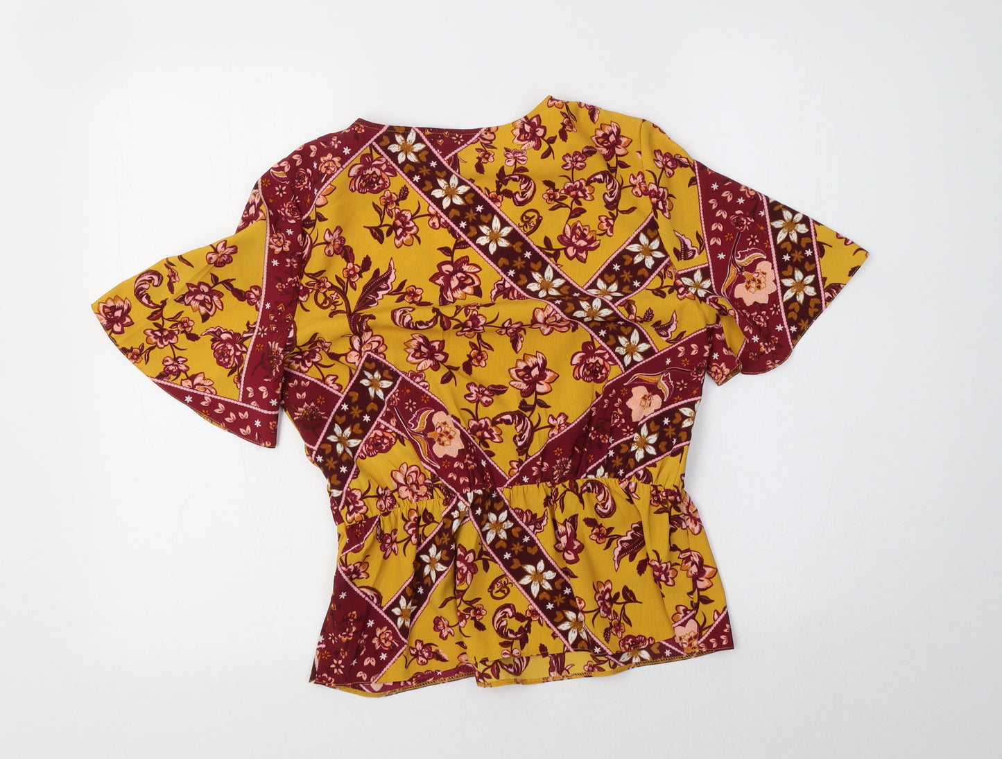 Dorothy Perkins Womens Yellow Floral Polyester Basic Blouse Size 8 V-Neck
