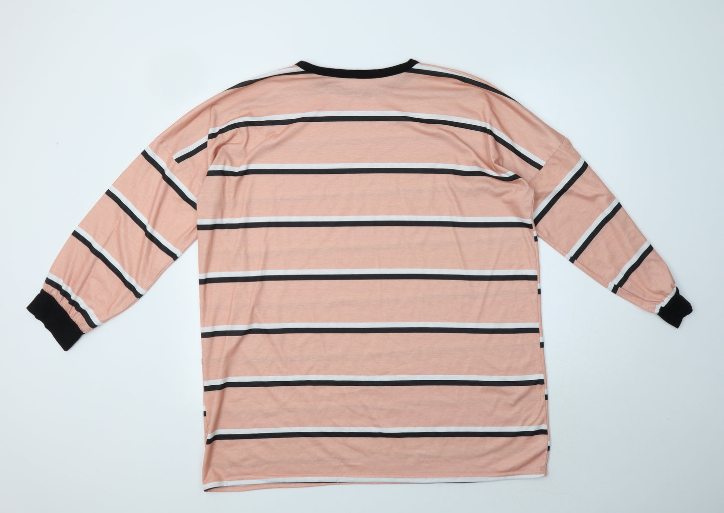 Boohoo Womens Pink Striped Polyester Basic Blouse Size 14 Crew Neck
