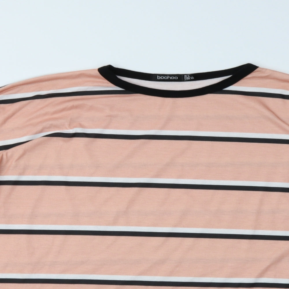 Boohoo Womens Pink Striped Polyester Basic Blouse Size 14 Crew Neck