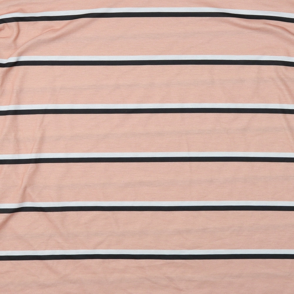 Boohoo Womens Pink Striped Polyester Basic Blouse Size 14 Crew Neck