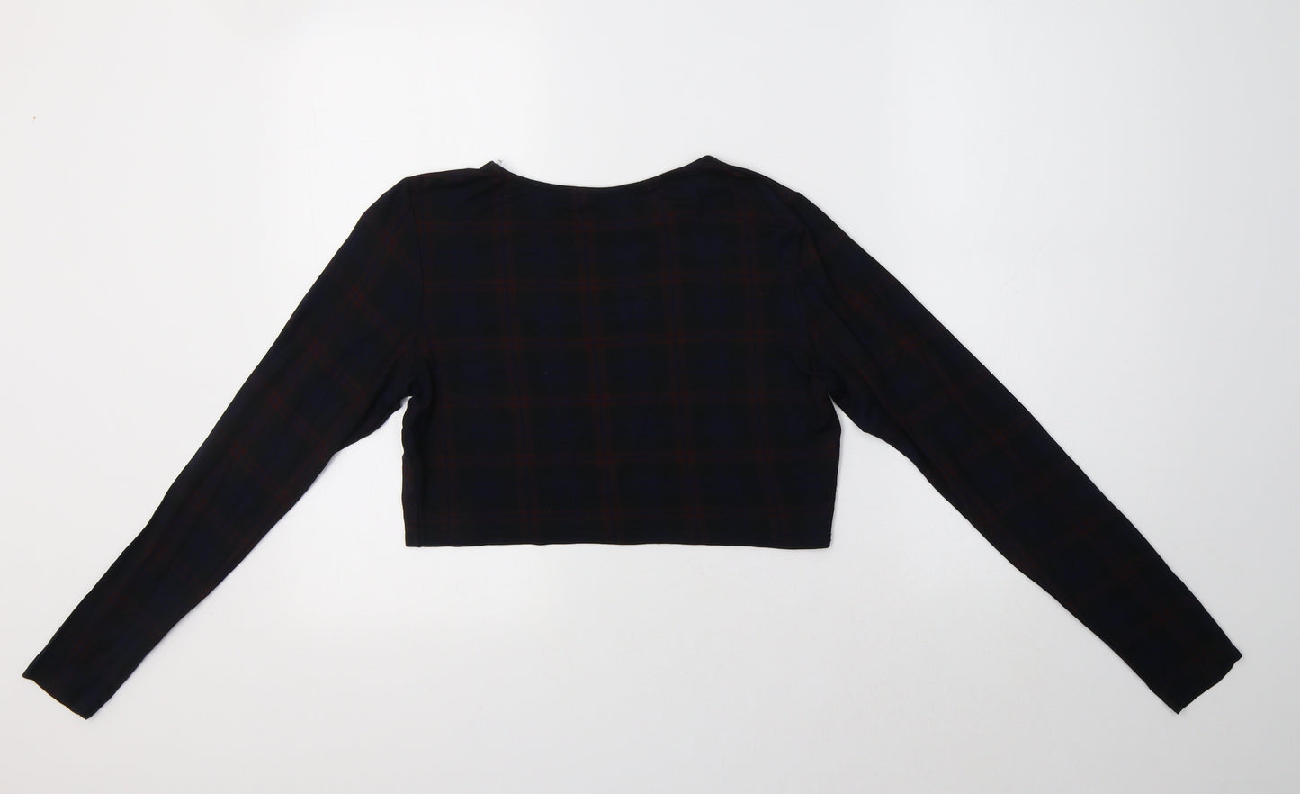 Select Womens Black Check Viscose Cropped T-Shirt Size 12 Crew Neck