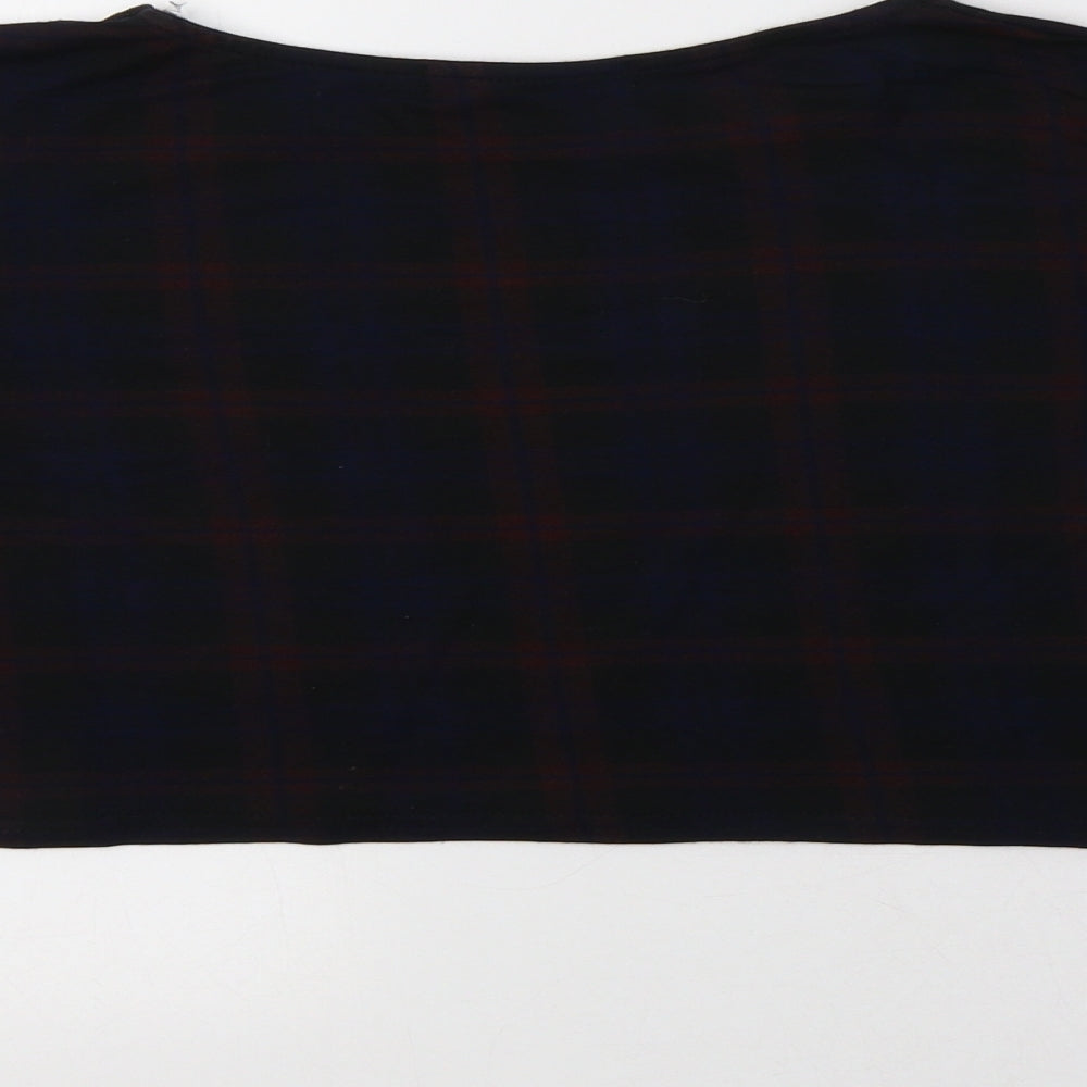 Select Womens Black Check Viscose Cropped T-Shirt Size 12 Crew Neck