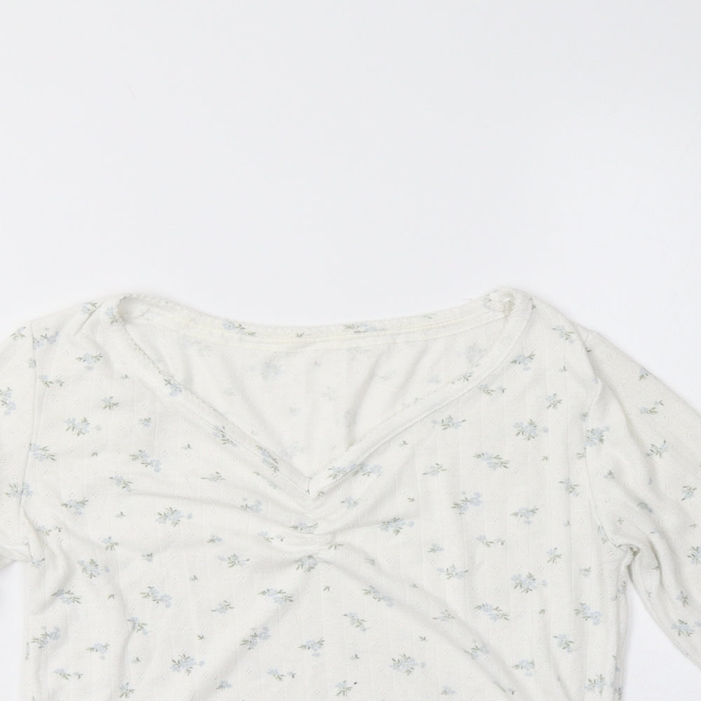 Primark Womens White Floral Polyester Top Pyjama Top Size XS