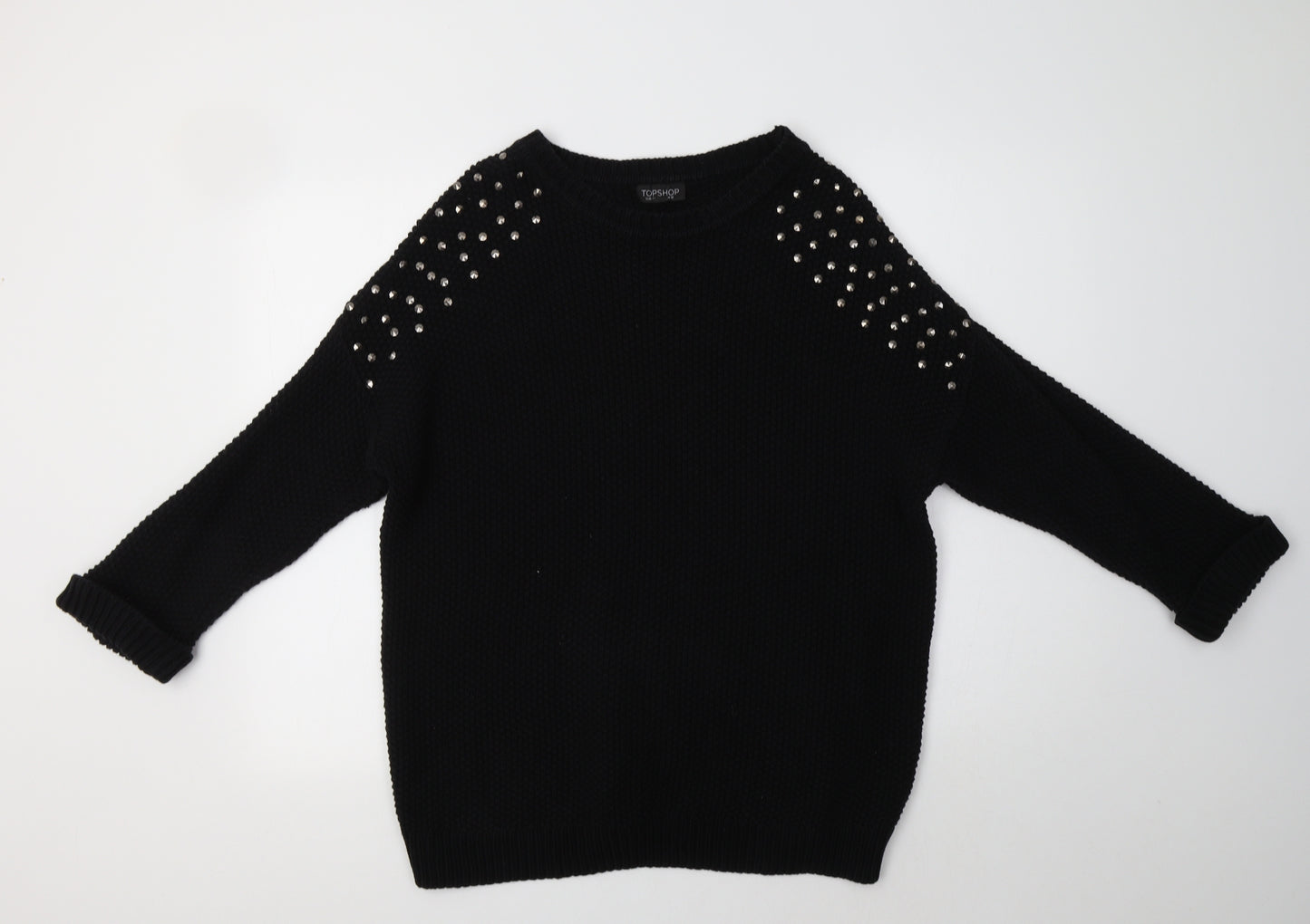 Topshop Womens Black Crew Neck  Cotton Pullover Jumper Size 12
