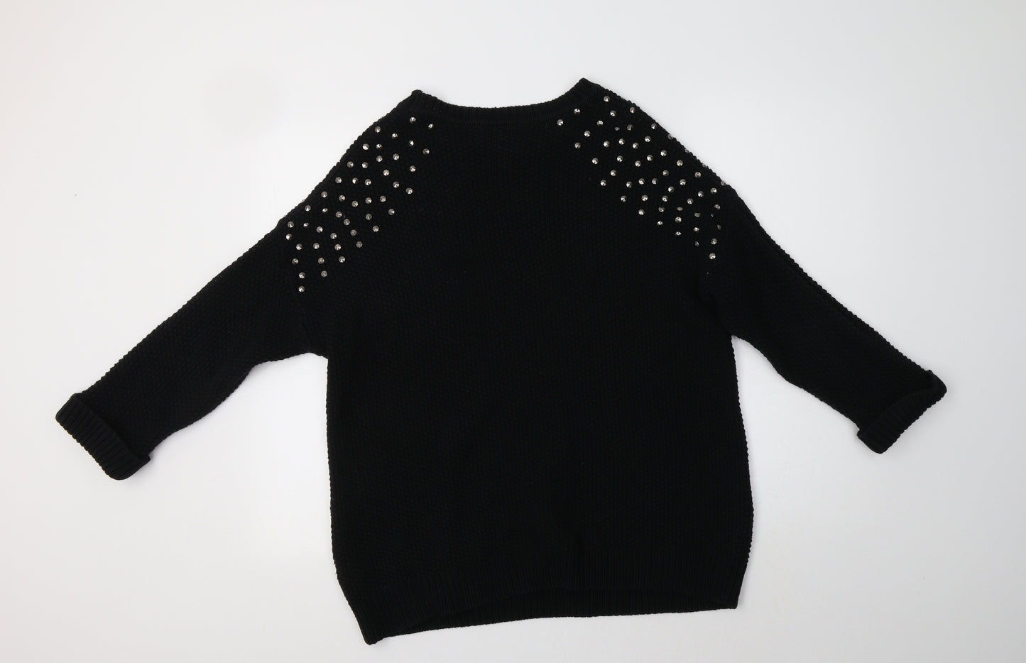Topshop Womens Black Crew Neck  Cotton Pullover Jumper Size 12