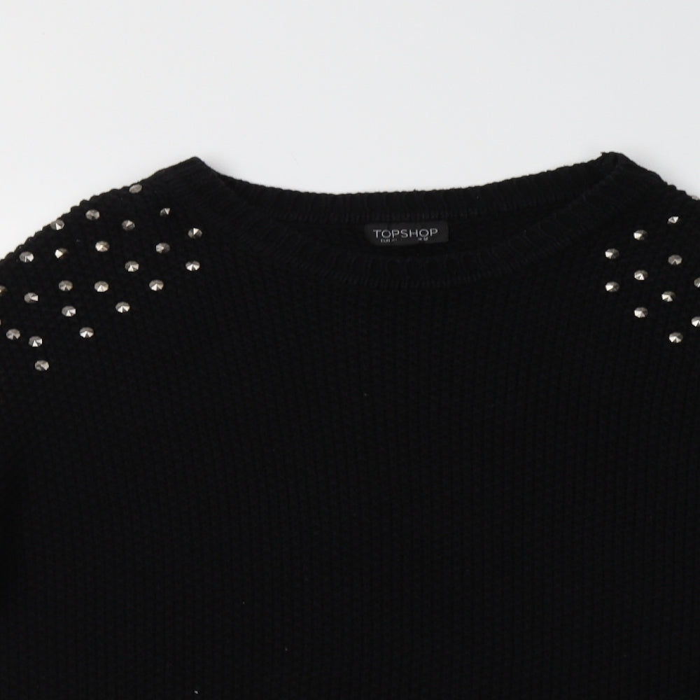 Topshop Womens Black Crew Neck  Cotton Pullover Jumper Size 12
