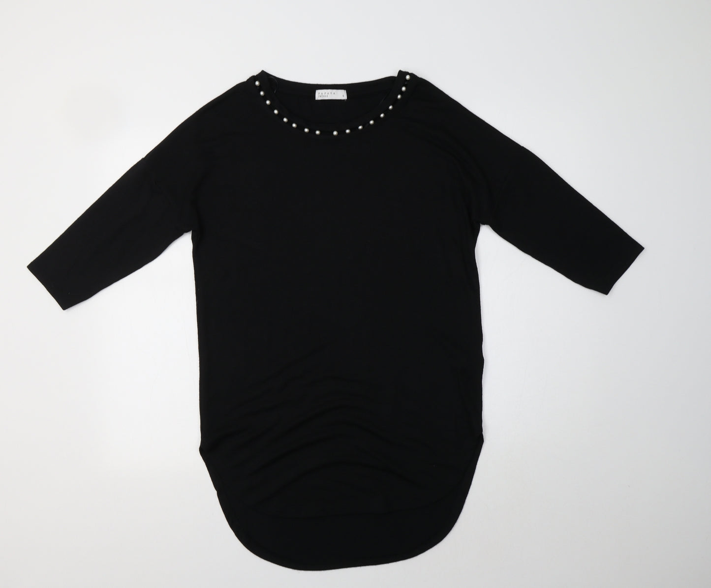 Papaya Womens Black Crew Neck  Viscose Tunic Jumper Size S